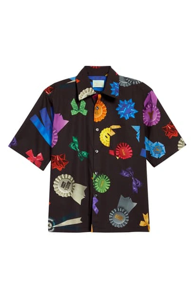 Shop Aries Bows Print Short Sleeve Button-up Shirt In Multicolor