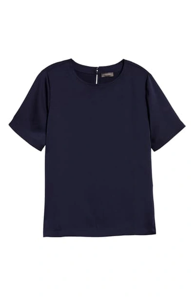 Shop Vince Camuto Short Sleeve Hammered Satin Blouse In Night Navy