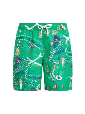 hawaiian print swim trunks