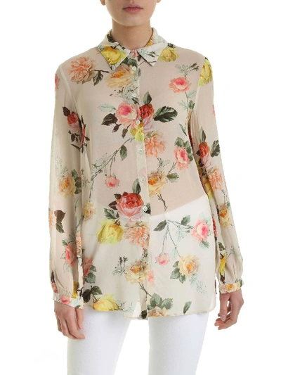 Shop Semicouture Renae Floral Print Shirt In Nude Color In Beige