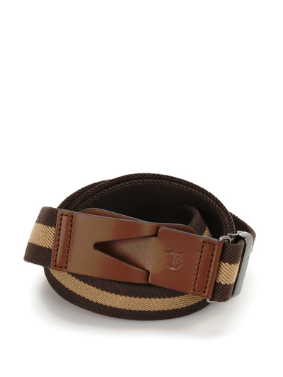Shop Tod's Canvas And Leather Greca Belt In Brown