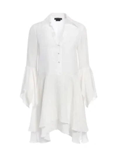 Shop Alice And Olivia Priscilla Bell-sleeve Handkerchief Shirtdress In Off White