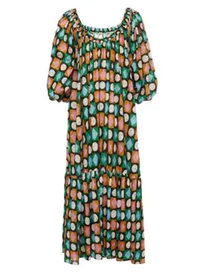 Shop La Doublej Paloma Geo Print Off-the-shoulder Maxi Dress In Lucky Charms