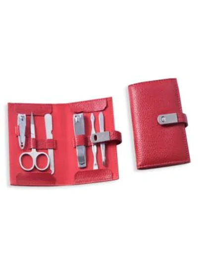Shop Bey-berk 7-piece Leather & Stainless Steel Manicure Set In Red
