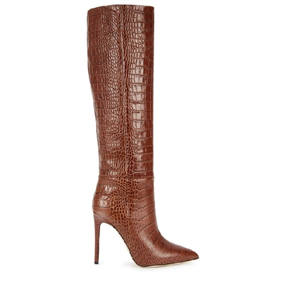 Shop Paris Texas 110 Crocodile-effect Leather Knee-high Boots In Brown