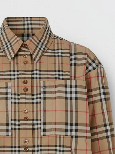 Shop Burberry Contrast Check Stretch Cotton Shirt In Archive Beige