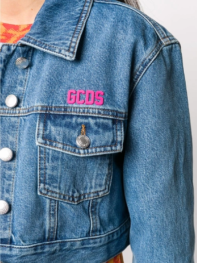 Shop Gcds Bucket Cut Denim Jacket In Blue