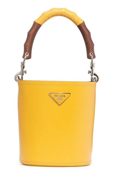 Shop Prada Leather Bucket Bag In Soleil/ Nero