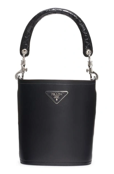Shop Prada Leather Bucket Bag In Nero