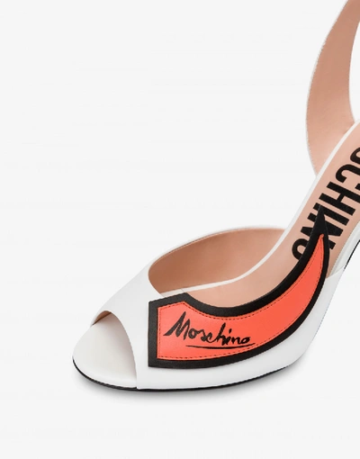 Shop Moschino Slice Calfskin High Sandals In White