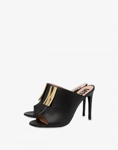 Shop Moschino M Calfskin High Sandals In Black