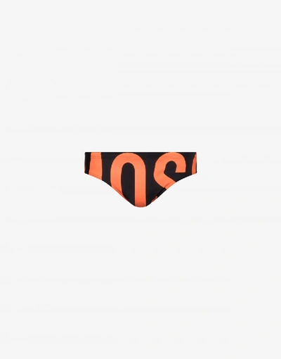 Shop Moschino Maxi Logo Fluo Beach Briefs In Florescent Orange