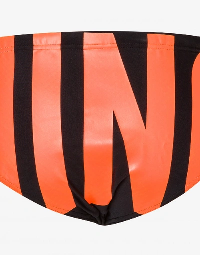 Shop Moschino Maxi Logo Fluo Beach Briefs In Florescent Orange