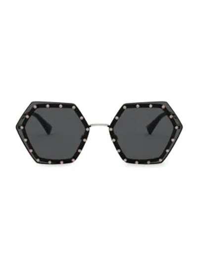 Shop Valentino 62mm Embellished Hexagon Sunglasses In Gold Grey