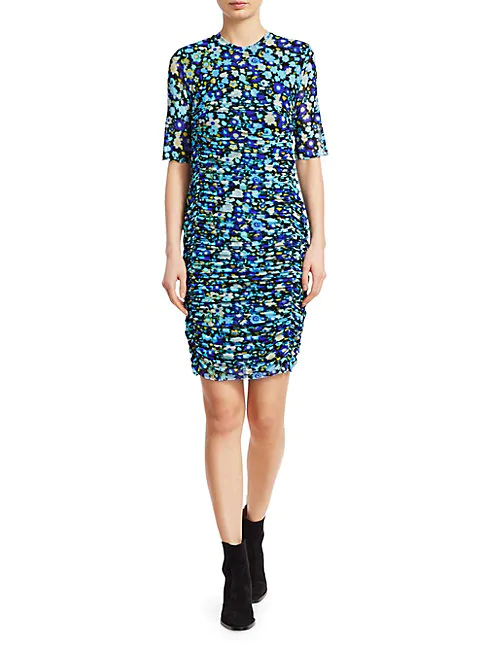 floral ruched bodycon dress