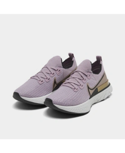 Shop Nike Women's React Infinity Run Flyknit Running Sneakers From Finish Line In Plufog/black