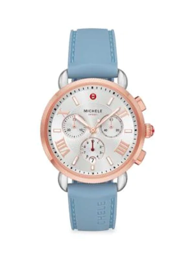 Shop Michele Sport Sail Two-tone & Silicone Strap Chronograph Watch In Rose Gold