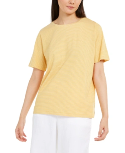 Shop Eileen Fisher Cotton Striped T-shirt In Marigold