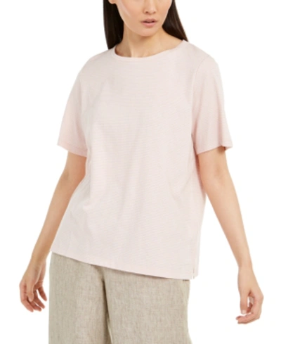 Shop Eileen Fisher Cotton Striped T-shirt In Powder