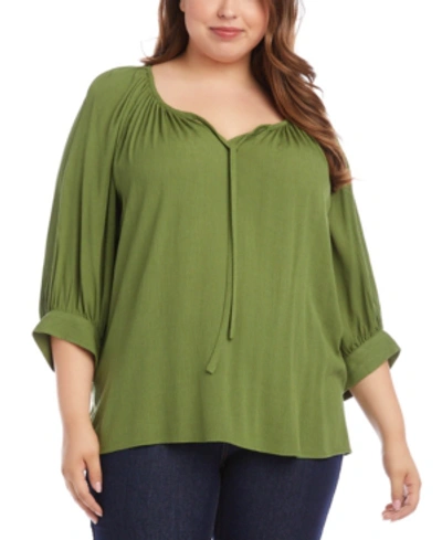 Shop Karen Kane Plus Size Blouson-sleeve Peasant Top In Green