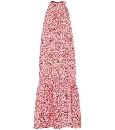 Shop Asceno Ibiza Printed Silk Halterneck Maxi Dress In Red