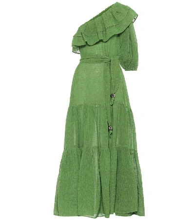 Shop Lisa Marie Fernandez Arden Linen-blend Gauze Maxi Dress In Green