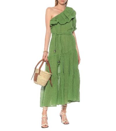 Shop Lisa Marie Fernandez Arden Linen-blend Gauze Maxi Dress In Green