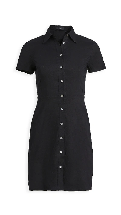 Shop Theory Short Sleeve Button Down Dress In Black