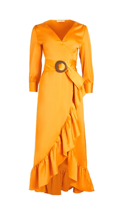 Shop Wayf Savoia Belted Wrap Midi Dress In Tangerine