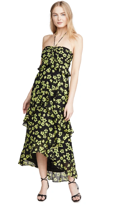 Shop Wayf Zander Tiered Halter Midi Dress In Citron Flowers