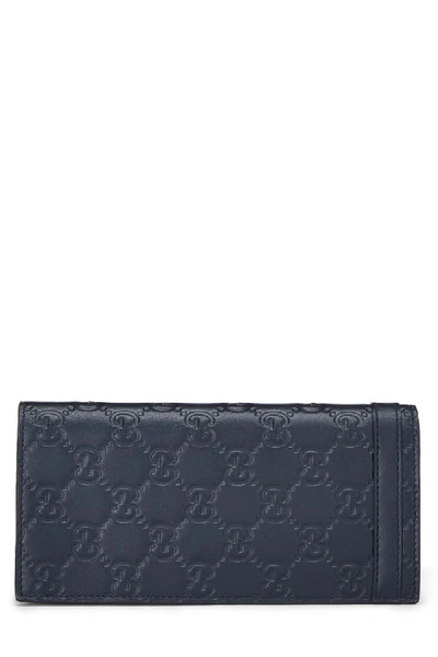 Pre-owned Gucci Navy  Signature Leather Long Wallet