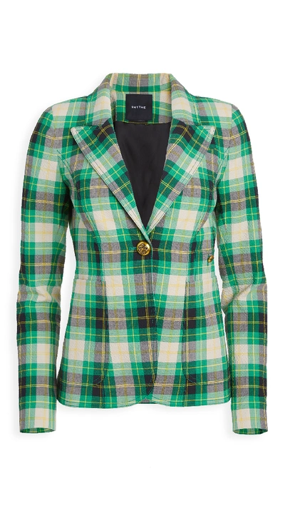 Shop Smythe Patch Pocket Duchess Blazer In Grass Seersucker Plaid