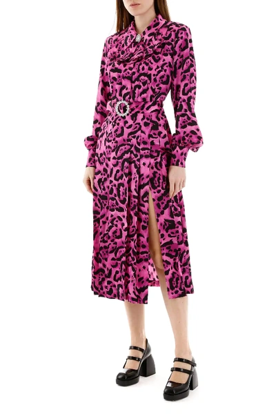 Shop Alessandra Rich Leopard Print Dress In Fuchsia,black