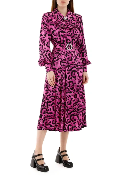 Shop Alessandra Rich Leopard Print Dress In Fuchsia,black