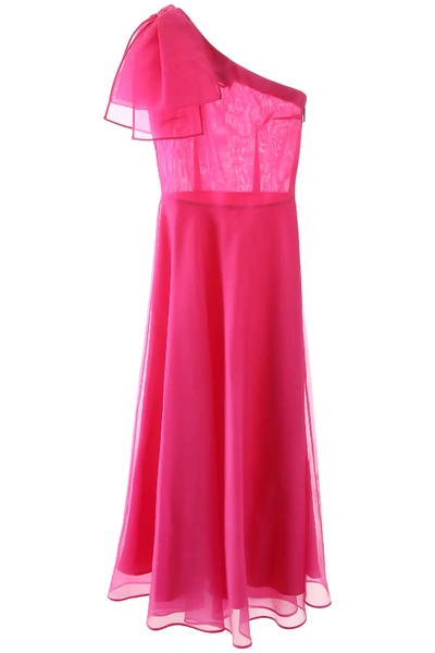 Shop Msgm One-shoulder Midi Dress In Fuchsia