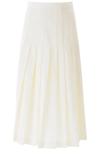 Shop Alessandra Rich Pleated Midi Skirt In White,beige