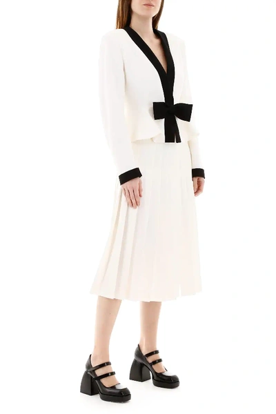 Shop Alessandra Rich Pleated Midi Skirt In White,beige