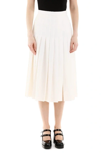Shop Alessandra Rich Pleated Midi Skirt In White,beige