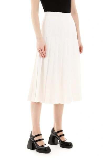 Shop Alessandra Rich Pleated Midi Skirt In White,beige