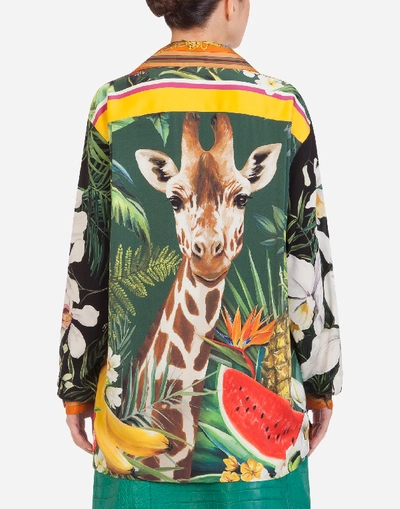 Shop Dolce & Gabbana Oversized Twill Shirt In Leopard And Giraffe Print In Multicolored