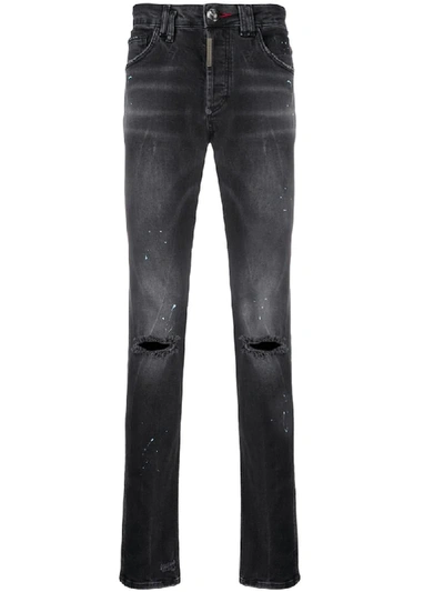Shop Philipp Plein Paint Splash Effect Jeans In Black
