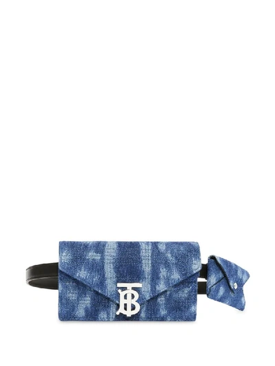 Shop Burberry Quilted Denim Tb Envelope Belt Bag In Blue