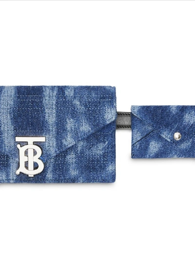 Shop Burberry Quilted Denim Tb Envelope Belt Bag In Blue