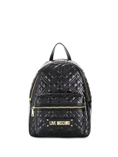 Shop Love Moschino Quilted Logo Patch Backpack In Black