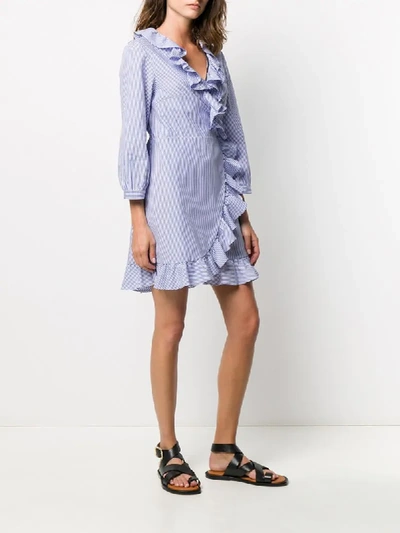 Shop Ava Adore Ruffled Trim Wrap Dress In Blue