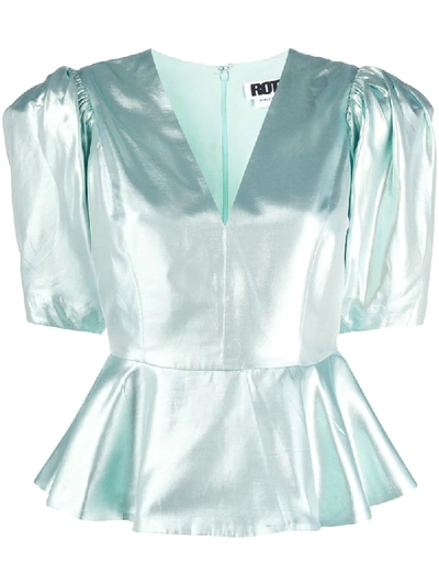 Rotate Birger Christensen Mindy Peplum Top In Blue
