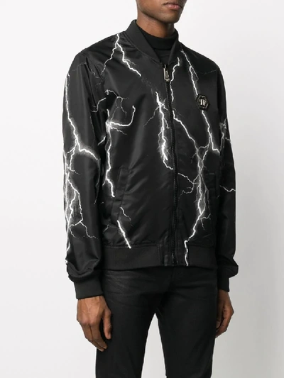 Shop Philipp Plein Thunder Print Bomber Jacket In Black