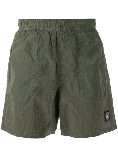 Shop Stone Island Logo Embroidered Swimming Trunks In Green