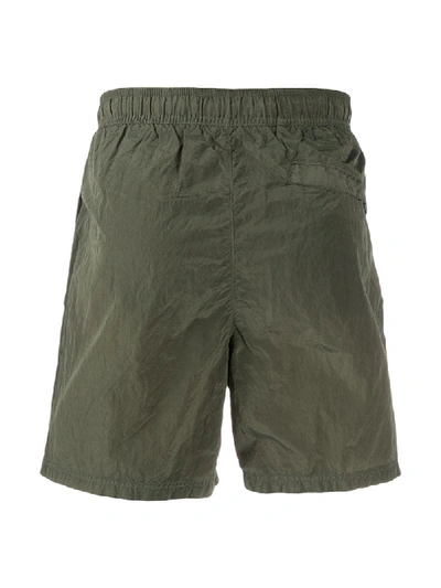 Shop Stone Island Logo Embroidered Swimming Trunks In Green