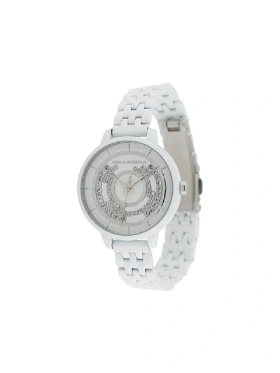 Shop Karl Lagerfeld Embellished Face Watch In White